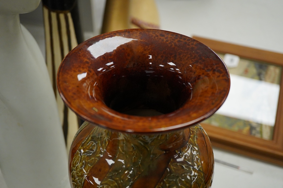 A Doulton Lambeth natural foliage ware vase, 40cm high